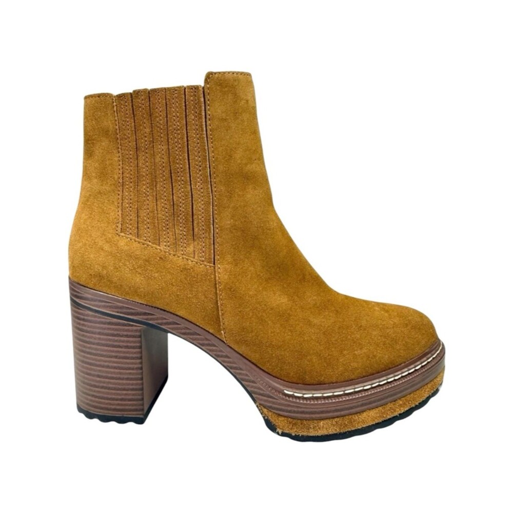 Steve Madden Searches Suede Platform Chelsea Boot Tan Sz 9 Boho Festival Western